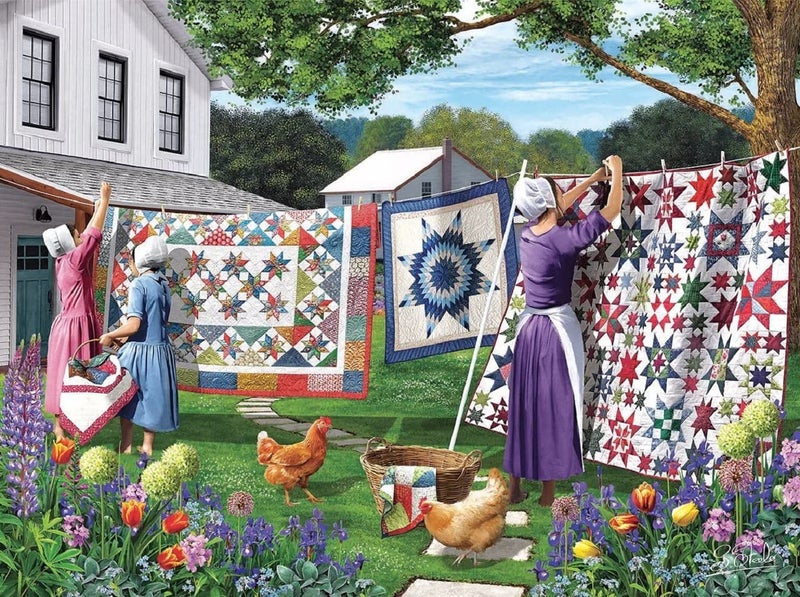 SUNSOUT INC - Quilts in The Backyard - 500 pc Jigsaw Puzzle by Artist: Sharon Steele - Finished Size 18" x 24" - MPN# 42077 - Image 3